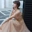 Elegant Champagne Dancing Prom Dresses 2020 A-Line / Princess See-through Deep V-Neck Short Sleeve Beading Tassel Sequins Floor-Length / Long Backless Formal Dresses