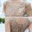 Elegant Champagne Dancing Prom Dresses 2020 A-Line / Princess See-through Deep V-Neck Short Sleeve Beading Tassel Sequins Floor-Length / Long Backless Formal Dresses