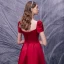 Vintage / Retro Red Satin Dancing Prom Dresses 2020 A-Line / Princess Square Neckline Short Sleeve Beading Floor-Length / Long Ruffle Backless Formal Dresses