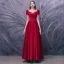 Vintage / Retro Red Satin Dancing Prom Dresses 2020 A-Line / Princess Square Neckline Short Sleeve Beading Floor-Length / Long Ruffle Backless Formal Dresses