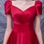 Vintage / Retro Red Satin Dancing Prom Dresses 2020 A-Line / Princess Square Neckline Short Sleeve Beading Floor-Length / Long Ruffle Backless Formal Dresses