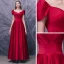 Vintage / Retro Red Satin Dancing Prom Dresses 2020 A-Line / Princess Square Neckline Short Sleeve Beading Floor-Length / Long Ruffle Backless Formal Dresses