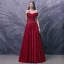 Schöne Rot Ballkleider 2020 A Linie Off Shoulder Kurze Ärmel Applikationen Spitze Pailletten Perlenstickerei Glanz Tülle Sweep / Pinsel Zug Rüschen Rückenfreies Festliche Kleider