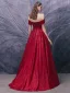 Schöne Rot Ballkleider 2020 A Linie Off Shoulder Kurze Ärmel Applikationen Spitze Pailletten Perlenstickerei Glanz Tülle Sweep / Pinsel Zug Rüschen Rückenfreies Festliche Kleider