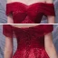 Schöne Rot Ballkleider 2020 A Linie Off Shoulder Kurze Ärmel Applikationen Spitze Pailletten Perlenstickerei Glanz Tülle Sweep / Pinsel Zug Rüschen Rückenfreies Festliche Kleider