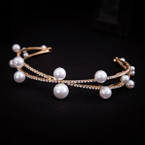 Eleganckie Złote Ozdoby Do Włosów Ozdoby Do Włosów Ślubne 2020 Stop Perła Rhinestone Ślub Akcesoria