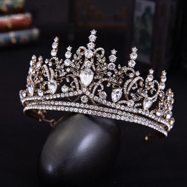 Vintage / Retro Gold Tiara Accessories 2020 Alloy Rhinestone Bridal Hair Accessories
