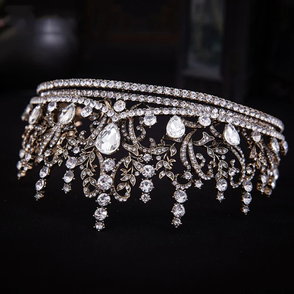 Vintage / Retro Gold Tiara Accessories 2020 Alloy Rhinestone Bridal Hair Accessories