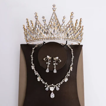 Klassieke Goud Bruidssieraden 2020 Legering Rhinestone Oorbellen Nek Ketting Tiara Bruids Haaraccessoires