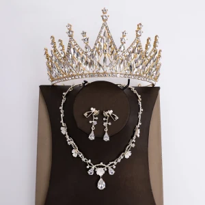 Klassisch Gold Brautschmuck 2020 Legierung Strass Ohrringe Halskette Diadem Haarschmuck Braut