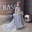 Charming Sky Blue Birthday Flower Girl Dresses 2020 Ball Gown High Neck Sleeveless Glitter Star Appliques Lace Sweep Train Ruffle