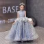Charming Sky Blue Birthday Flower Girl Dresses 2020 Ball Gown High Neck Sleeveless Glitter Star Appliques Lace Sweep Train Ruffle