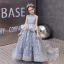 Charming Sky Blue Birthday Flower Girl Dresses 2020 Ball Gown High Neck Sleeveless Glitter Star Appliques Lace Sweep Train Ruffle