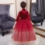 Chic / Beautiful Red Birthday Flower Girl Dresses 2020 Ball Gown See-through High Neck 1/2 Sleeves Star Sequins Floor-Length / Long Ruffle