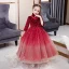 Chic / Beautiful Red Birthday Flower Girl Dresses 2020 Ball Gown See-through High Neck 1/2 Sleeves Star Sequins Floor-Length / Long Ruffle