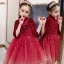 Chic / Beautiful Red Birthday Flower Girl Dresses 2020 Ball Gown See-through High Neck 1/2 Sleeves Star Sequins Floor-Length / Long Ruffle