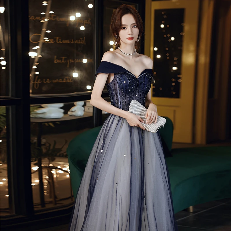 navy blue dress for baby girl Illusion Navy Blue See-Through Dancing Prom Dresses 2020 A-Line Princess Short Sleeve main image 1
