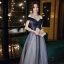 Illusion Bleu Marine Transparentes Dansant Robe De Bal 2020 Princesse De l'épaule Manches Courtes Perlage Glitter Tulle Longue Volants Dos Nu Robe De Ceremonie