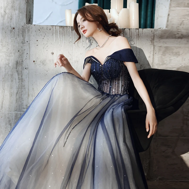 navy blue dress for baby girl Illusion Navy Blue See-Through Dancing Prom Dresses 2020 A-Line Princess Short Sleeve