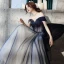 Illusion Bleu Marine Transparentes Dansant Robe De Bal 2020 Princesse De l'épaule Manches Courtes Perlage Glitter Tulle Longue Volants Dos Nu Robe De Ceremonie