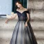 Illusion Bleu Marine Transparentes Dansant Robe De Bal 2020 Princesse De l'épaule Manches Courtes Perlage Glitter Tulle Longue Volants Dos Nu Robe De Ceremonie