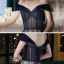 Illusion Bleu Marine Transparentes Dansant Robe De Bal 2020 Princesse De l'épaule Manches Courtes Perlage Glitter Tulle Longue Volants Dos Nu Robe De Ceremonie