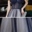 Illusion Bleu Marine Transparentes Dansant Robe De Bal 2020 Princesse De l'épaule Manches Courtes Perlage Glitter Tulle Longue Volants Dos Nu Robe De Ceremonie