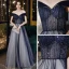 Illusion Bleu Marine Transparentes Dansant Robe De Bal 2020 Princesse De l'épaule Manches Courtes Perlage Glitter Tulle Longue Volants Dos Nu Robe De Ceremonie
