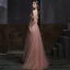 Elegante Pearl Rosa Abendkleider 2020 A Linie Spaghettiträger Kurze Ärmel Perlenstickerei Perle Lange Rüschen Rückenfreies Festliche Kleider