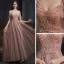 Elegante Pearl Rosa Abendkleider 2020 A Linie Spaghettiträger Kurze Ärmel Perlenstickerei Perle Lange Rüschen Rückenfreies Festliche Kleider