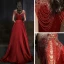 Haut de Gamme Bordeaux Transparentes Satin Robe De Soirée 2020 Princesse Encolure Dégagée Sans Manches Perlage Faux Diamant Longue Volants Dos Nu Robe De Ceremonie