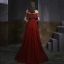 Elegant Burgundy See-through Evening Dresses  2020 A-Line / Princess High Neck Short Sleeve Beading Sequins Floor-Length / Long Ruffle Formal Dresses