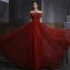 Elegant Burgundy See-through Evening Dresses  2020 A-Line / Princess High Neck Short Sleeve Beading Sequins Floor-Length / Long Ruffle Formal Dresses