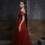 Elegant Burgundy See-through Evening Dresses  2020 A-Line / Princess High Neck Short Sleeve Beading Sequins Floor-Length / Long Ruffle Formal Dresses