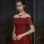 Elegant Burgundy See-through Evening Dresses  2020 A-Line / Princess High Neck Short Sleeve Beading Sequins Floor-Length / Long Ruffle Formal Dresses