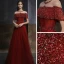Elegant Burgundy See-through Evening Dresses  2020 A-Line / Princess High Neck Short Sleeve Beading Sequins Floor-Length / Long Ruffle Formal Dresses