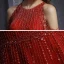 Chic / Beautiful Red Engagement Prom Dresses 2020 A-Line / Princess Scoop Neck Sleeveless Beading Sequins Floor-Length / Long Ruffle Formal Dresses