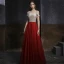 Two Tone Champagne Red Dancing Prom Dresses 2020 A-Line / Princess V-Neck Short Sleeve Beading Rhinestone Floor-Length / Long Ruffle Backless Formal Dresses
