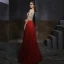 Two Tone Champagne Red Dancing Prom Dresses 2020 A-Line / Princess V-Neck Short Sleeve Beading Rhinestone Floor-Length / Long Ruffle Backless Formal Dresses