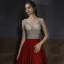 Two Tone Champagne Red Dancing Prom Dresses 2020 A-Line / Princess V-Neck Short Sleeve Beading Rhinestone Floor-Length / Long Ruffle Backless Formal Dresses