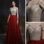 Two Tone Champagne Red Dancing Prom Dresses 2020 A-Line / Princess V-Neck Short Sleeve Beading Rhinestone Floor-Length / Long Ruffle Backless Formal Dresses