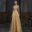 High-end Gold Evening Dresses  2020 A-Line / Princess Scoop Neck Sleeveless Beading Sequins Sweep Train Ruffle Formal Dresses