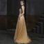 High-end Gold Evening Dresses  2020 A-Line / Princess Scoop Neck Sleeveless Beading Sequins Sweep Train Ruffle Formal Dresses