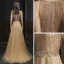 High-end Gold Evening Dresses  2020 A-Line / Princess Scoop Neck Sleeveless Beading Sequins Sweep Train Ruffle Formal Dresses