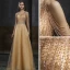 High-end Gold Evening Dresses  2020 A-Line / Princess Scoop Neck Sleeveless Beading Sequins Sweep Train Ruffle Formal Dresses