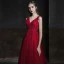 Élégant Bordeaux Robe De Soirée 2020 Empire V-Cou Sans Manches Perlage Paillettes Longue Volants Dos Nu Robe De Ceremonie