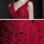 Élégant Bordeaux Robe De Soirée 2020 Empire V-Cou Sans Manches Perlage Paillettes Longue Volants Dos Nu Robe De Ceremonie