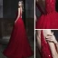 Élégant Bordeaux Robe De Soirée 2020 Empire V-Cou Sans Manches Perlage Paillettes Longue Volants Dos Nu Robe De Ceremonie