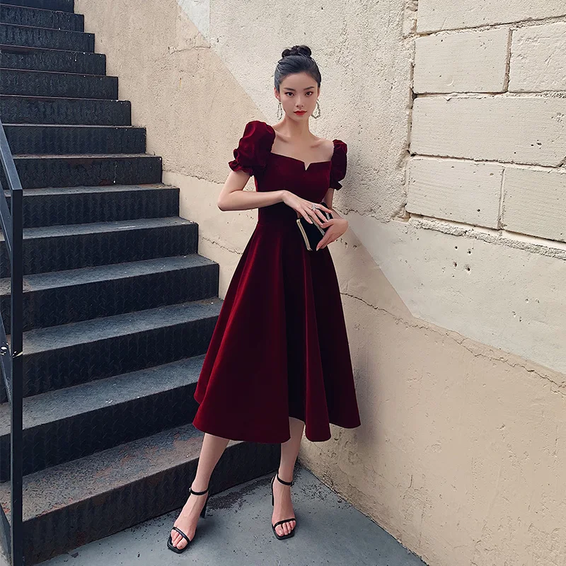 Vintage Retro Burgundy Velour Homecoming Graduation Dresses 2020 A-Line Princess Square