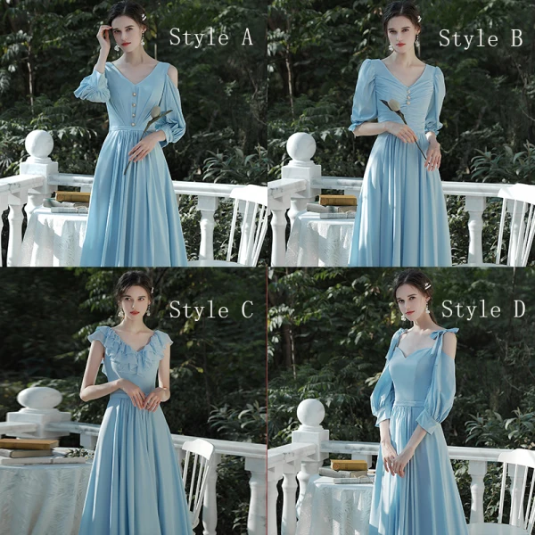 Affordable Sky Blue Chiffon Bridesmaid Dresses 2020 A-Line / Princess Backless Floor-Length / Long Ruffle